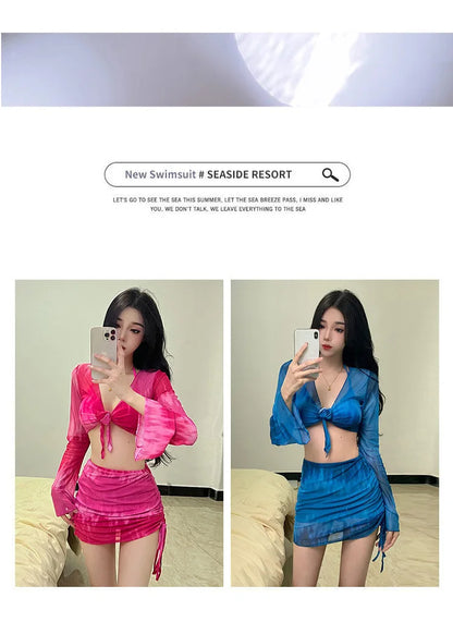 Conjunto de bikini para mujer, traje de baño Vaion separado, Pure Desire, sexy, de cuatro piezas, conservador, ajustado, pecho pequeño, fruncido, persona...