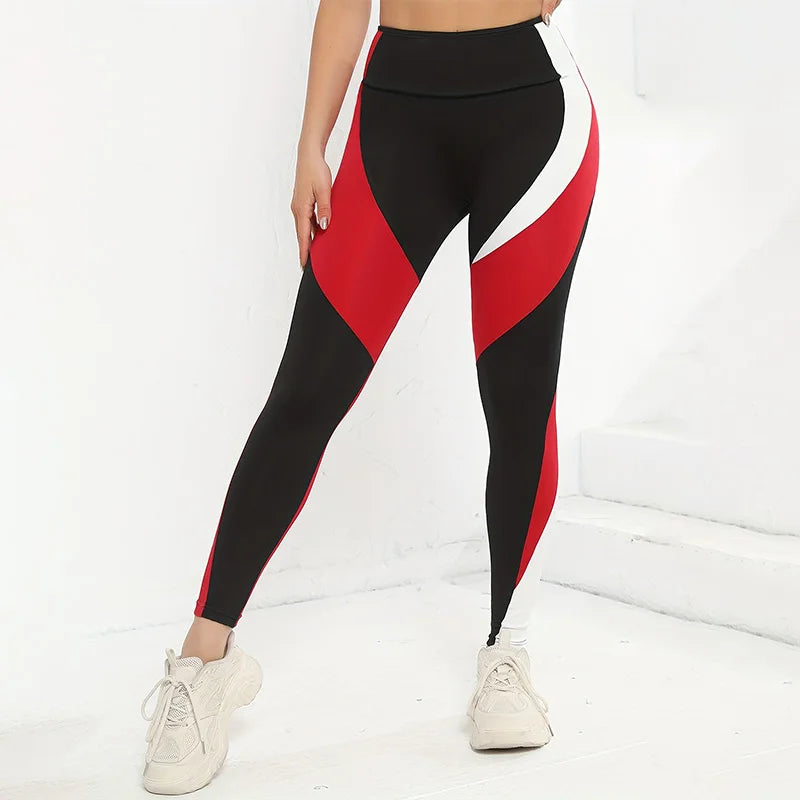 Leggings de yoga de cintura alta con bloques de color para mujer, leggings de entrenamiento con control de abdomen para mujer