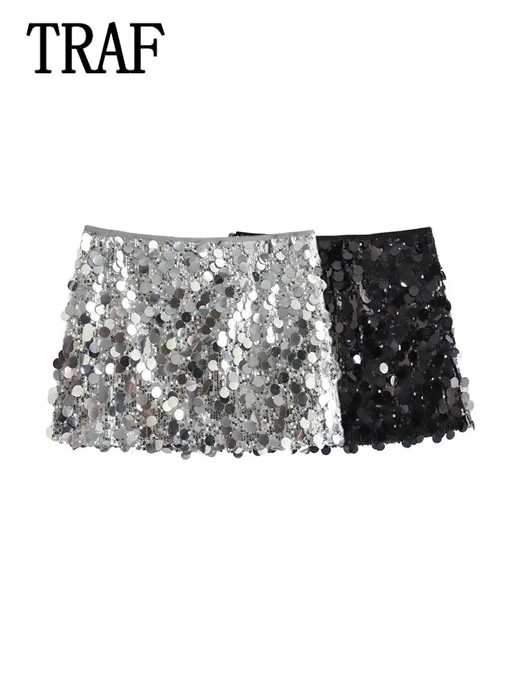 Minifalda sexy con lentejuelas, ropa sexy para mujer, estilo Y2k, metalizado plateado, ropa de calle, falda femenina, faldas de moda, falda