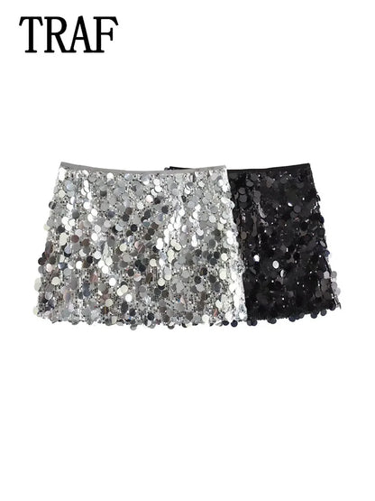 Minifalda sexy con lentejuelas, ropa sexy para mujer, estilo Y2k, metalizado plateado, ropa de calle, falda femenina, faldas de moda, falda