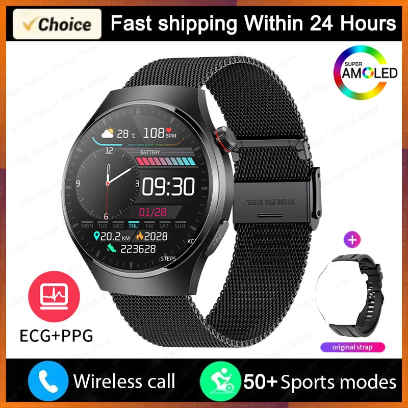 LIGE - Reloj inteligente para hombre Xiaomi ECG+PPG, resistente al agua, con Bluetooth, llamadas, Android IOS, monitor de salud, pantalla AMOLED HD