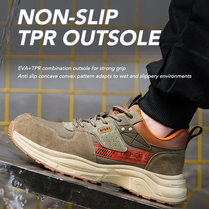 Zapato de trabajo antiperforación para hombre, zapatillas de trabajo de seguridad transpirables con puntera de acero, zapatos indestructibles, botas de trabajo transpirables.