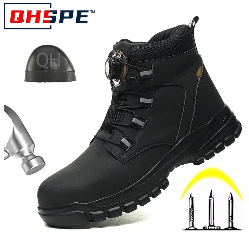 Zapatos de seguridad con botón giratorio para hombre, calzado de trabajo antigolpes y antiperforación, calzado deportivo de moda, botas protectoras de seguridad.