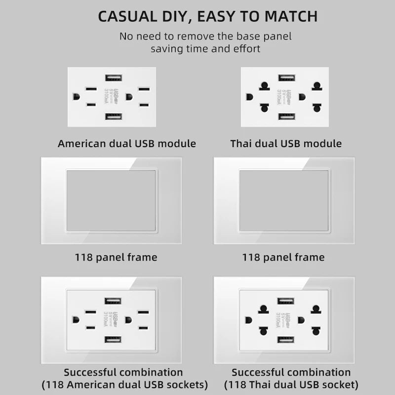 Adaptador de enchufe Herepow serie 118, enchufe de pared estándar americano con doble puerto USB, para electrodomésticos inteligentes, tipo C, carga rápida de 3,1 A.