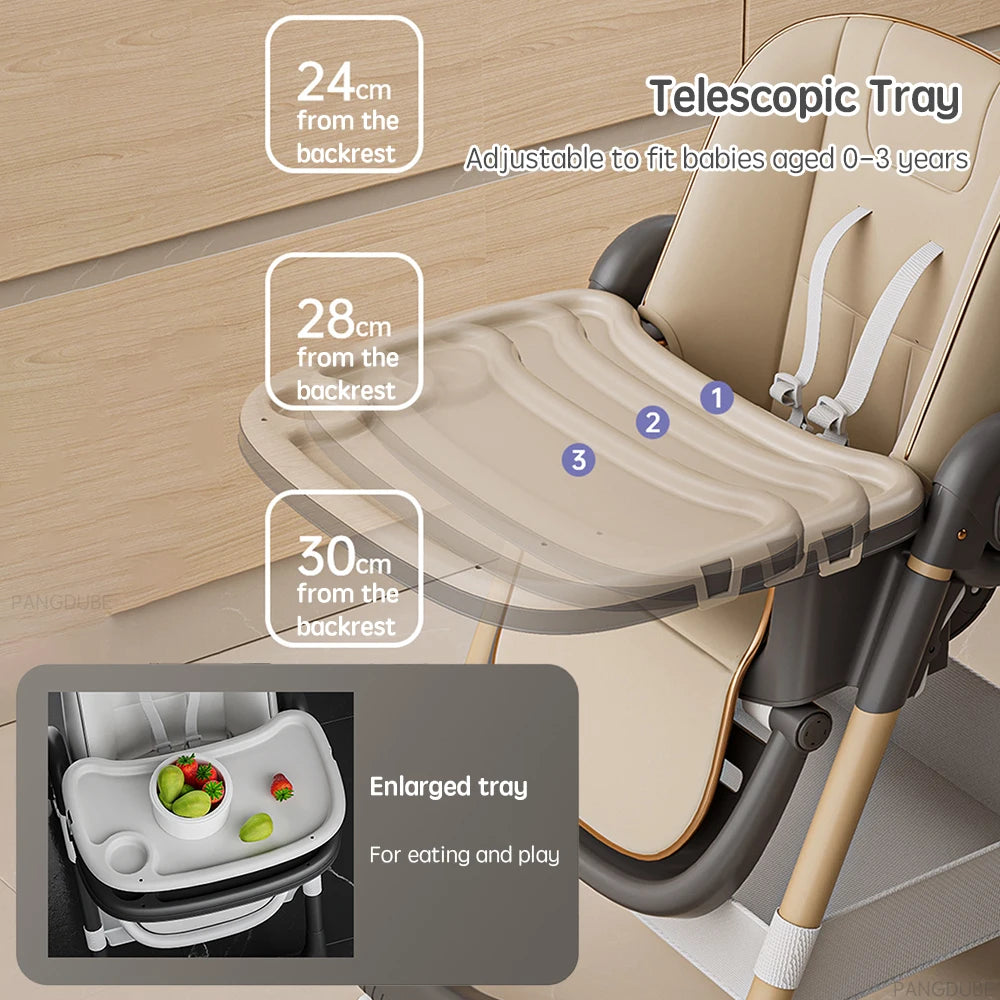 Silla alta para comer PANGDUBE, reclinable, plegable y elevable, con ruedas, para bebés