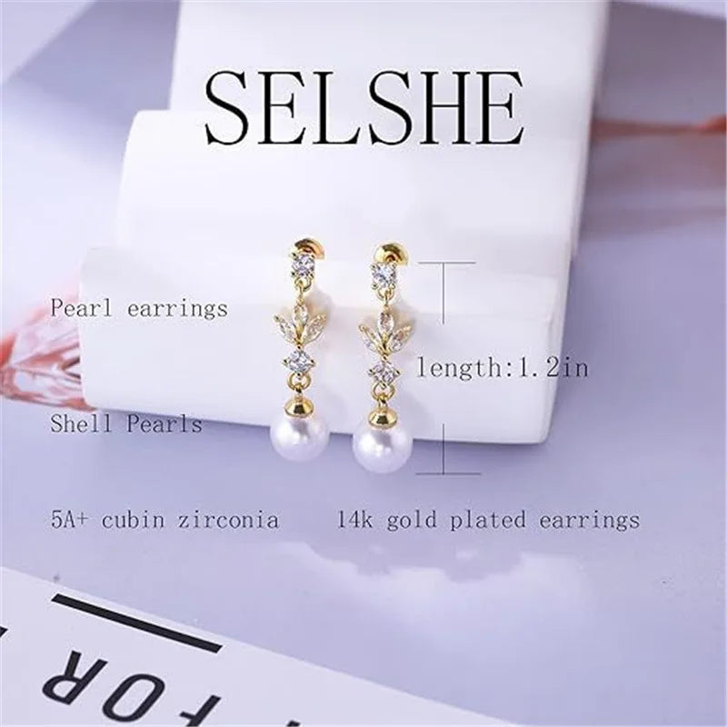 Pendientes colgantes de circonita cúbica con corte marquesa para mujer, joyería de boda con hojas de perla de imitación, precio de fábrica