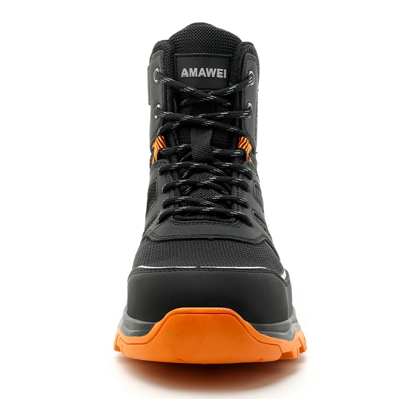 Zapatos de seguridad para hombre, antideslizantes, antiperforación, antiaplastamiento, con puntera de acero, botas de trabajo de caña alta, para taller de forja.