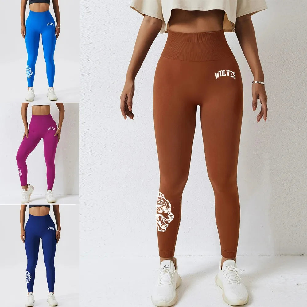 Pantalones de yoga para mujer con estampado de cabeza de lobo en color sólido, tejido de alta calidad, suaves, que no se arrugan, para fitness, correr y entrenamiento.