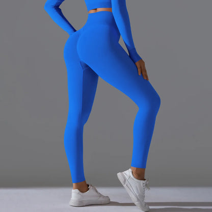 Leggings deportivos de yoga para mujer, sin costuras, cintura alta, elásticos, color sólido, para gimnasio, correr, secado rápido, realce y efecto moldeador.