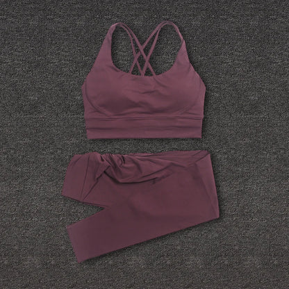 SOISOU Conjunto de yoga de nailon para mujer, chándal deportivo, leggings de gimnasio, sujetador para mujer, almohadilla para el pecho, cadera extraíble en forma de V, ropa para mujer
