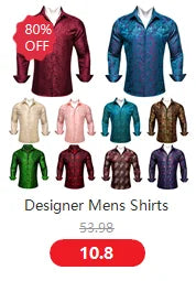 Camisas de seda de diseño para hombre en azul, dorado, verde, rojo, blanco y negro. Estampado cachemir bordado. Corte ajustado. Blusas casuales de manga larga.