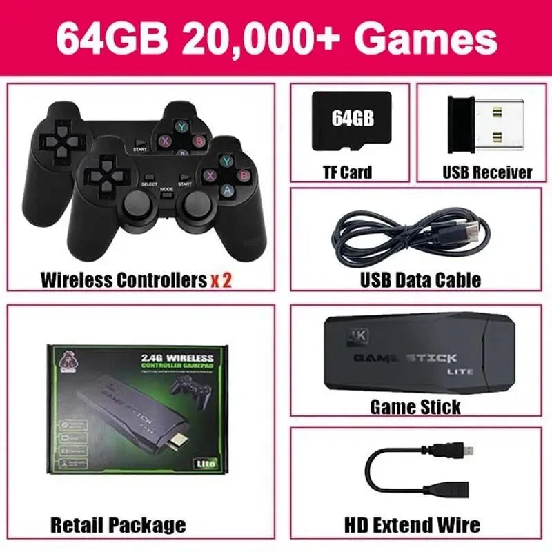 Consola de videojuegos con 20.000 juegos integrados, mando inalámbrico, TV Game Stick 4K HD, minireproductor de juegos portátil retro
