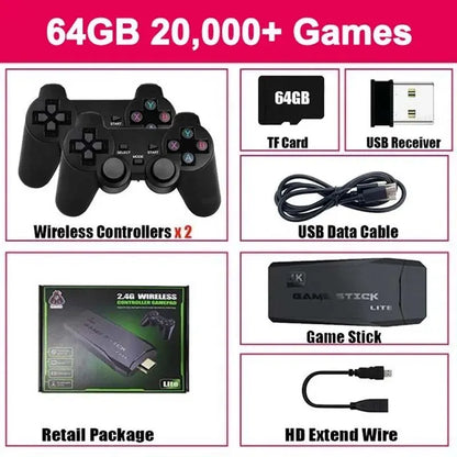 Consola de videojuegos con 20.000 juegos integrados, mando inalámbrico, TV Game Stick 4K HD, minireproductor de juegos portátil retro