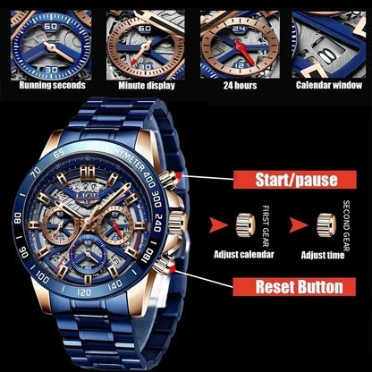 LIGE 2024 Nuevo Reloj para Hombre, Marca Top, Lujo, Hueco, Reloj para Hombre, Impermeable, Deportivo, Cuarzo, Cronógrafo, Reloj de Pulsera para Hombre, Relogio Masculino