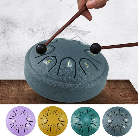 Tambor de lengüeta de acero de 4,5 pulgadas y 8 tonos, mini tambor de mano, baquetas, pandereta musical con accesorios, instrumento