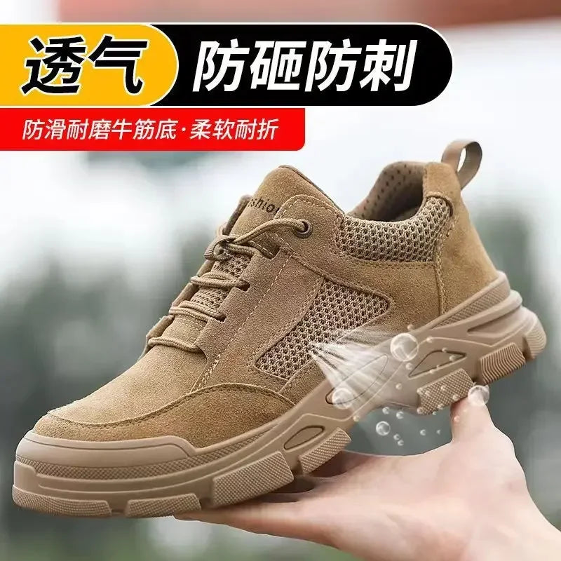 Calzado de seguridad laboral para hombre: transpirable, apto para todas las estaciones, resistente a impactos y perforaciones, y con protección contra el desgaste.