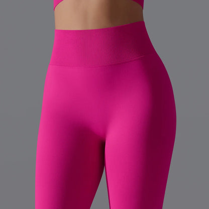 Leggings deportivos de yoga para mujer, sin costuras, cintura alta, elásticos, color sólido, para gimnasio, correr, secado rápido, realce y efecto moldeador.