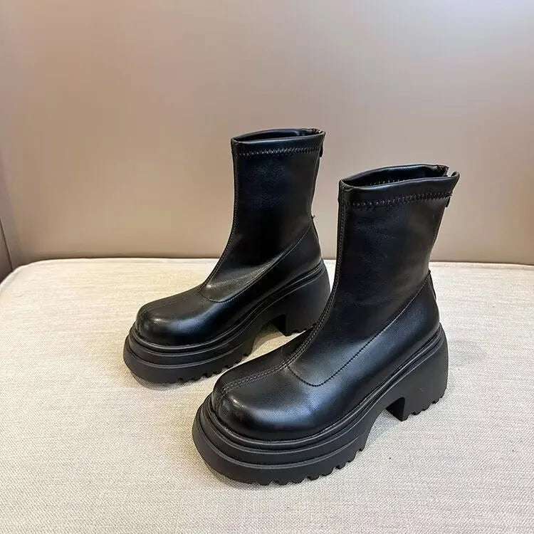 Botines con plataforma para mujer, con aumento de altura, elásticos, adelgazantes, modernos, para otoño e invierno