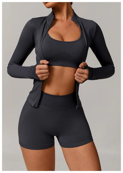 Conjunto de yoga deportivo sin costuras para mujer, 2 o 3 piezas, ropa deportiva para gimnasio, conjuntos de yoga para mujer, chándales, sujetador deportivo, leggings para gimnasio