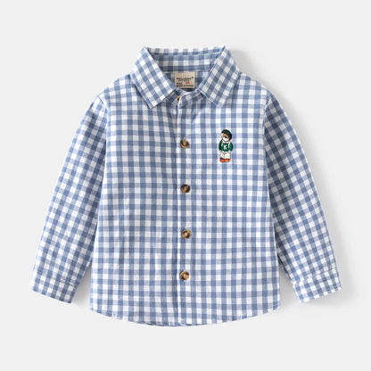 Ropa para niños nueva 2025, camisas para niños con cuello, ropa de algodón de manga larga para bebés, blusa informal a cuadros para niños de 2 a 7 años