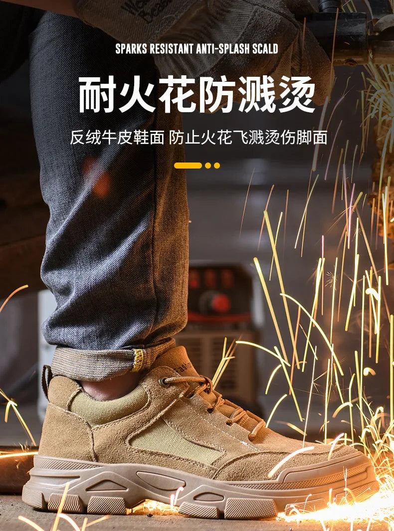 Calzado de seguridad laboral para hombre: transpirable, apto para todas las estaciones, resistente a impactos y perforaciones, y con protección contra el desgaste.