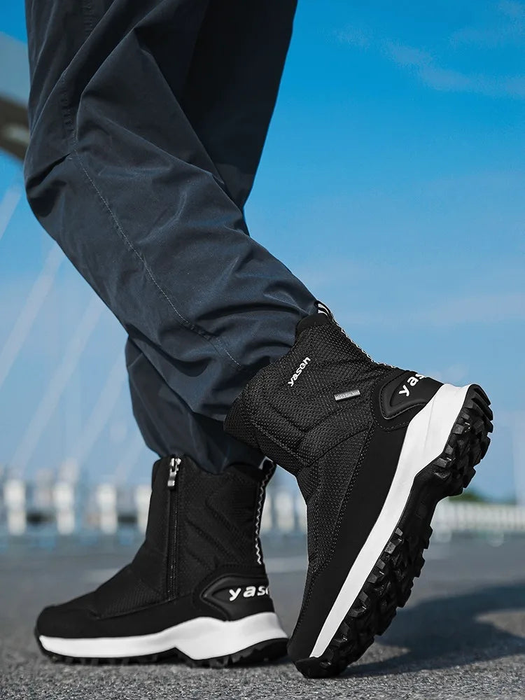 Botas de invierno para hombre 2025, botas de nieve para exteriores, cálidas, de felpa, gruesas, impermeables, antideslizantes, hasta media pantorrilla, zapatos de invierno para hombre