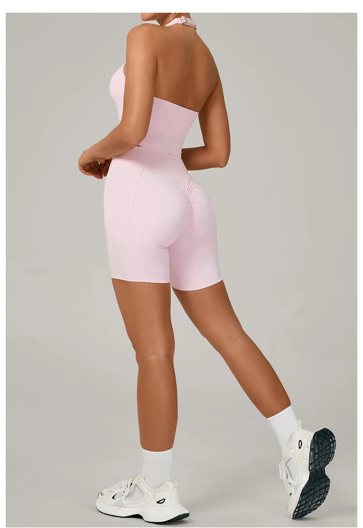 Ctenkevet - Conjunto de 2 piezas de sujetador halter sin espalda para mujer, ropa deportiva de secado rápido para gimnasio, conjunto deportivo femenino de dos piezas con pantalones cortos