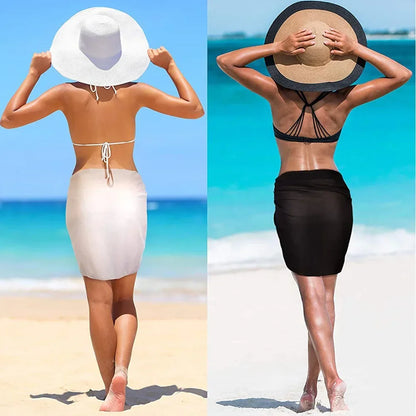 Traje de baño pareo corto de verano de gran tamaño de 50 x 180 cm, liso, para playa, bikini, falda de gasa transparente, bufanda, para playa
