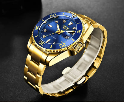 Relojes de moda LIGE para hombre, de lujo, luminosos, con calendario, para negocios, resistentes al agua, cronógrafo, de acero inoxidable, de cuarzo.