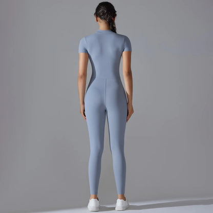 Women Zipper Bodysuits Fitness Sports Bodysuit Yoga Suit Breathable Quick Drying Sports Yoga Clothing Women Gym Push Up Workout