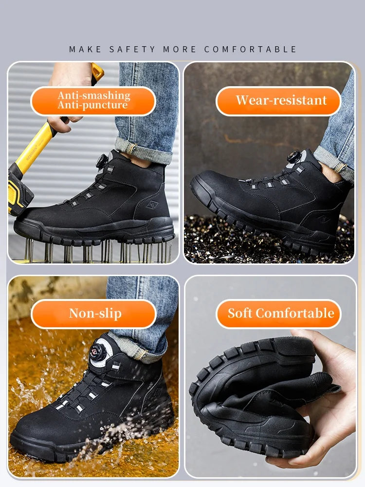 Zapatos de seguridad con botones giratorios para hombre, botas de trabajo impermeables, antigolpes, antipinchazos, protectores, ligeros, para otoño e invierno.