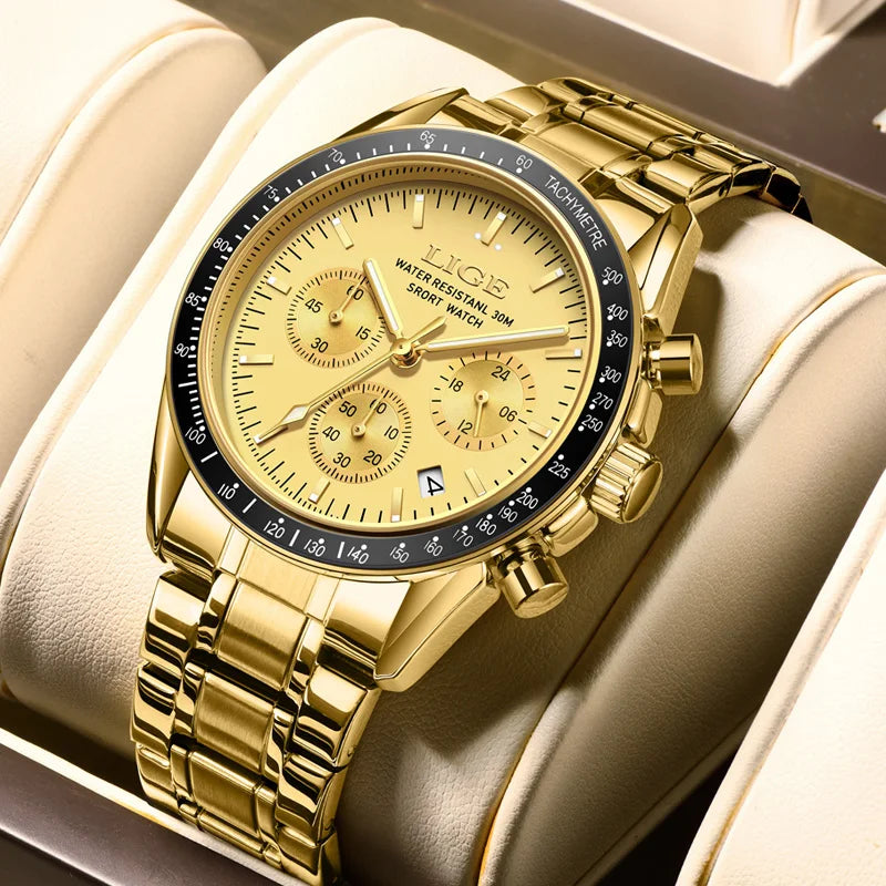 LIGE 2025 - Reloj de lujo para hombre, nuevo, de cuarzo, luminoso, resistente al agua, con cronógrafo y fecha, deportivo