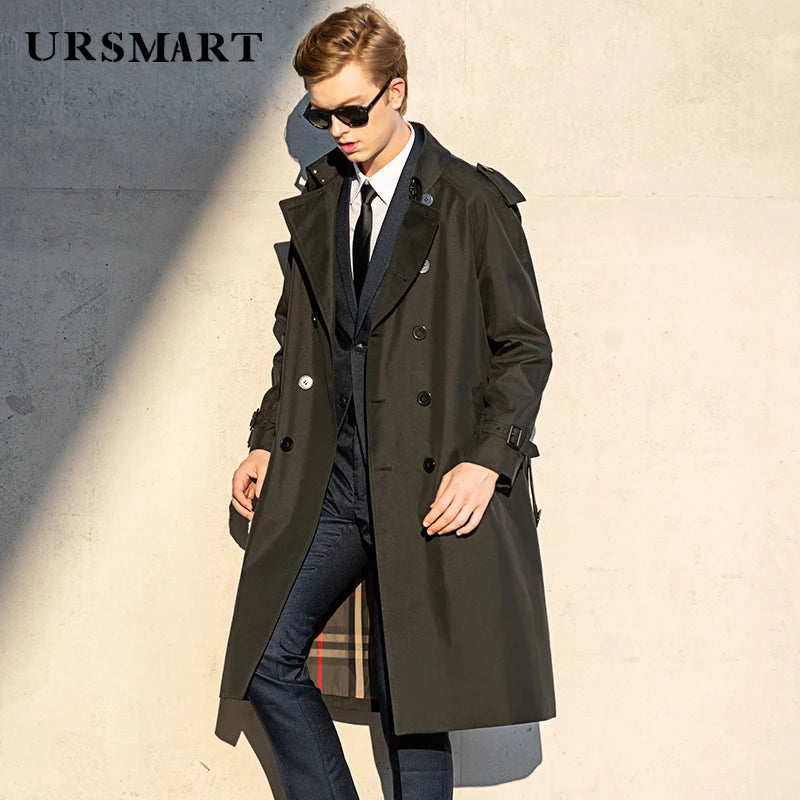 Super long windbreaker down liner  weatherproof men's trench coat British trend black trench coat men's casual coat