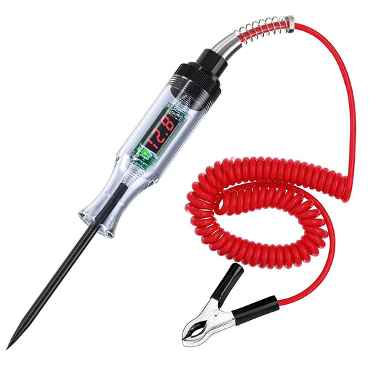 Probador de circuito automotriz con luz de prueba, 3-48 V CC, pantalla LCD digital, cable de resorte prolongador para sedán, SUV, RV, camión y cortadora de césped.