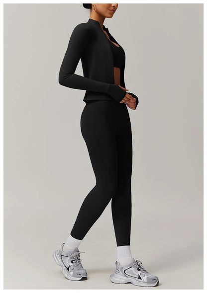 Conjunto deportivo de 2 piezas para mujer, chándal para correr, entrenamiento, con cremallera, pantalones cortos de manga larga, ropa de yoga, ropa deportiva