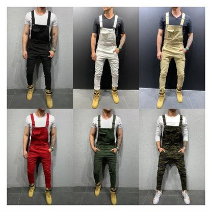 Mono de camuflaje para hombre, estilo urbano, con múltiples bolsillos, corte ajustado, pantalón cargo vaquero, peto vaquero, estilo casual.