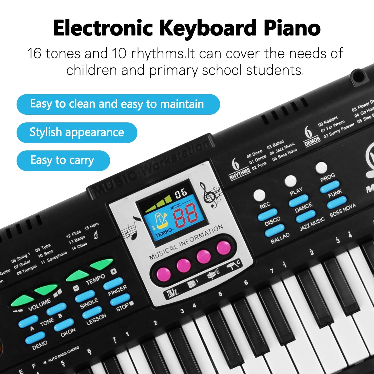Teclado electrónico multifuncional de 61 teclas para niños, piano eléctrico digital con micrófono, instrumento de teclado electrónico para principiantes.