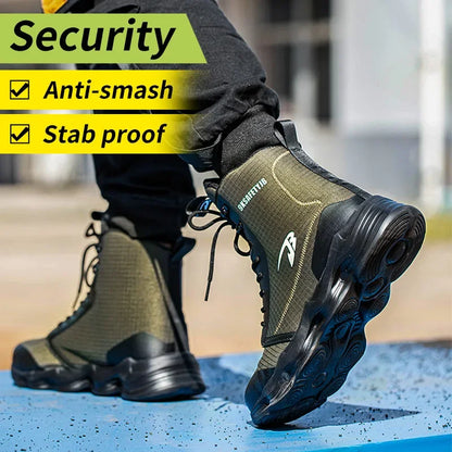 2024 Nuevos zapatos de seguridad para hombre, botas altas de trabajo, zapatillas de trabajo con puntera de acero, botas de trabajo antigolpes y a prueba de pinchazos, zapatos indestructibles