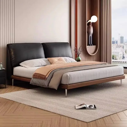 Cama doble europea minimalista con decoración negra, moderna y flexible, tamaño king, de madera, muebles matrimoniales para el hogar
