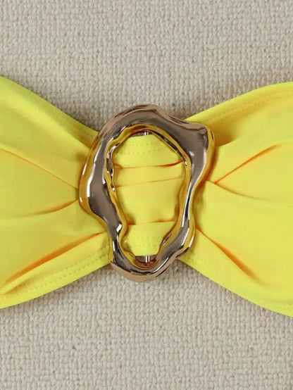 Conjuntos de bikini sin tirantes para mujer, traje de baño de dos piezas con efecto push up, bañadores sexys de color liso, ropa de playa sin espalda para mujer