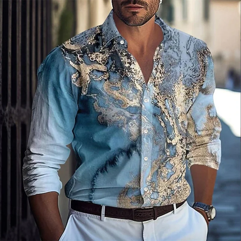 Camisa de hombre con estampado floral 3D, estilo casual, manga larga, botones, ideal para vacaciones, verano, primavera y otoño.