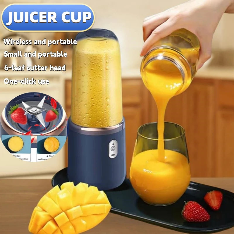 Licuadora portátil multifunción de 2 tazas, con 6 cuchillas, mini licuadora de hielo y extractor de jugo inalámbrico con carga USB.