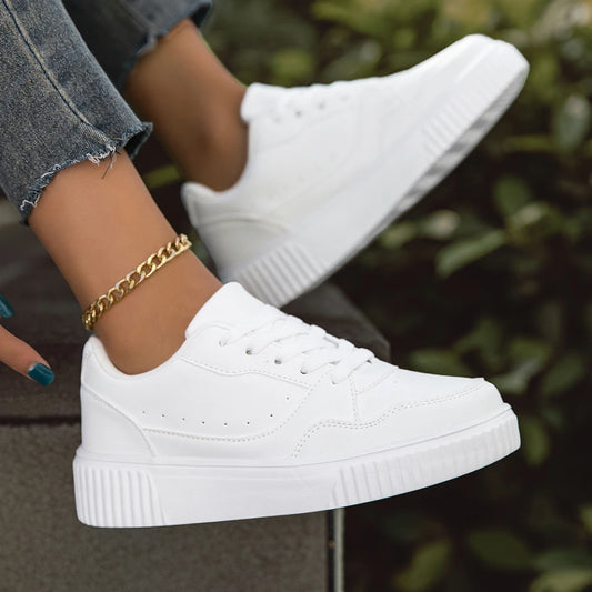 Zapatos de mujer ligeros y transpirables, planos blancos, para fiesta, informales, deportivos, para correr, a la moda, para oficina, con cordones.