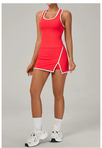 Conjunto de falda de yoga para mujer, conjunto deportivo de tenis, camiseta sin mangas deportiva de secado rápido, ropa de yoga de cintura alta antiexposición, ropa deportiva de fitness para yoga