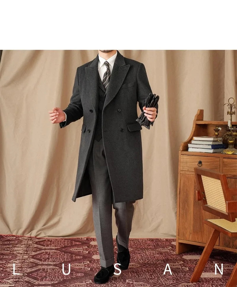 Abrigo Chester de lana 50% para hombre - 800 g. Chaqueta de campo retro cruzada de otoño/invierno.