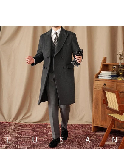 Abrigo Chester de lana 50% para hombre - 800 g. Chaqueta de campo retro cruzada de otoño/invierno.