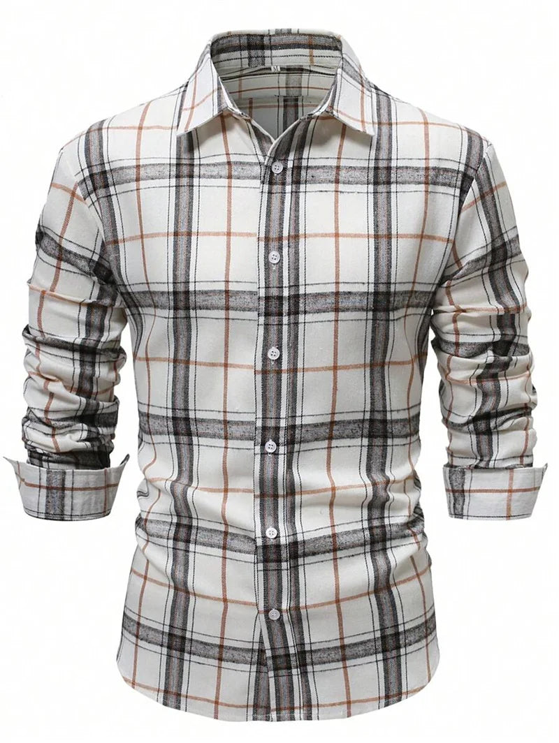 2025 new men's classic striped checkered long sleeved shirt men's classic pink casual fashion shirt top