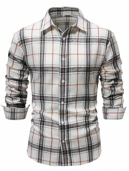 2025 new men's classic striped checkered long sleeved shirt men's classic pink casual fashion shirt top