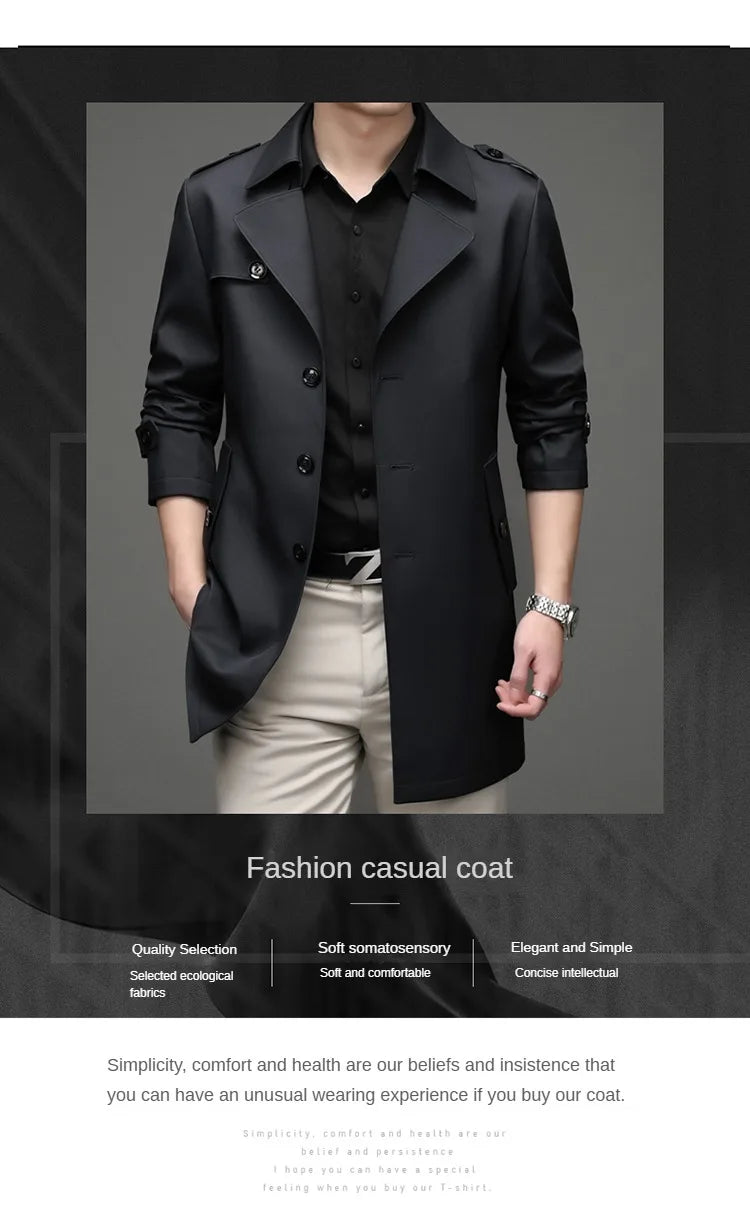 Gabardina de hombre, estilo casual o de negocios, ideal para otoño. Chaqueta larga estilo británico, versátil y con cuello de traje. Nueva prenda urbana.