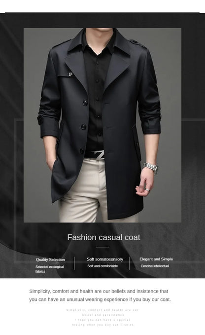 Gabardina de hombre, estilo casual o de negocios, ideal para otoño. Chaqueta larga estilo británico, versátil y con cuello de traje. Nueva prenda urbana.